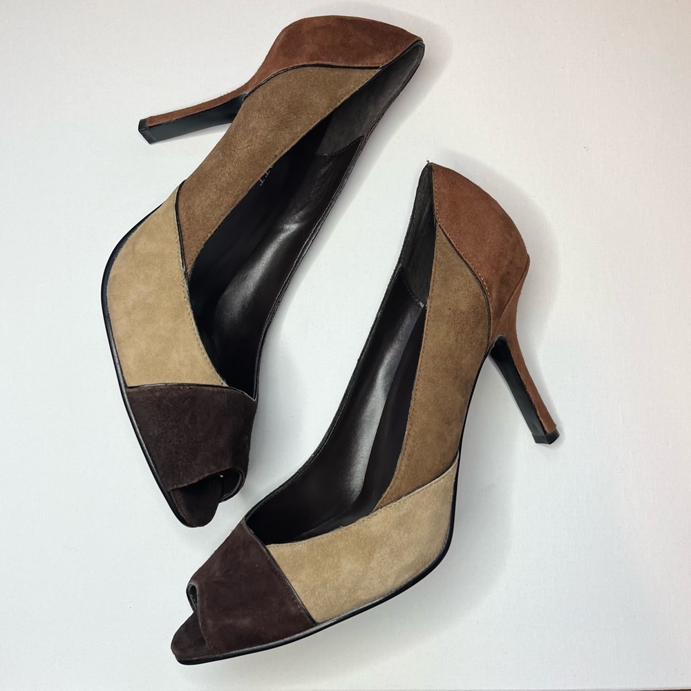 Elegant Brown Suede Peep-Toe Heels